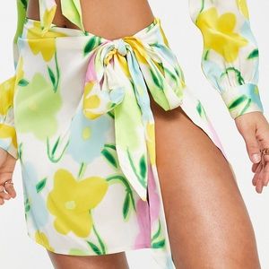 ASOS DESIGN satin tie sarong in floral print